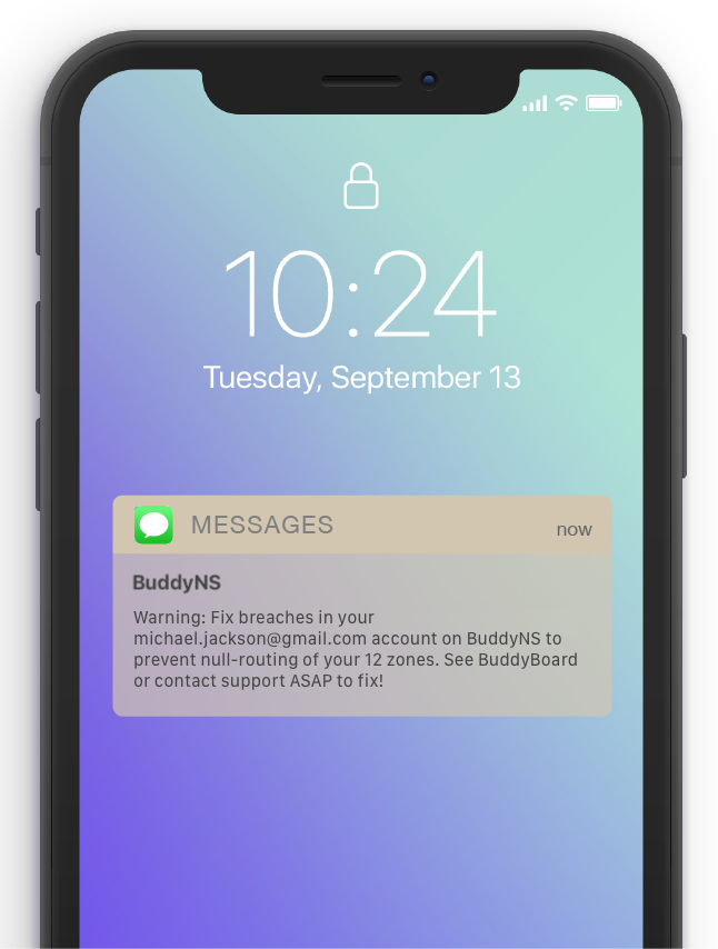 Example of a notification SMS sent with tattler